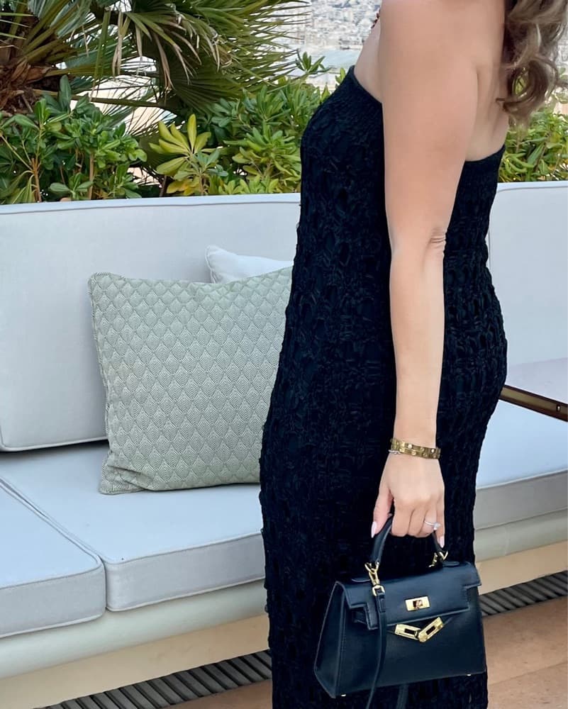 Elegant Black Crochet Maxi Dress - Image 3