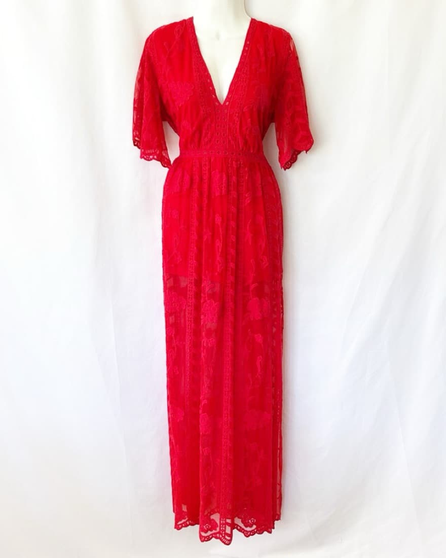 Socialite Red Lace Maxi Romper Dress - Image 3