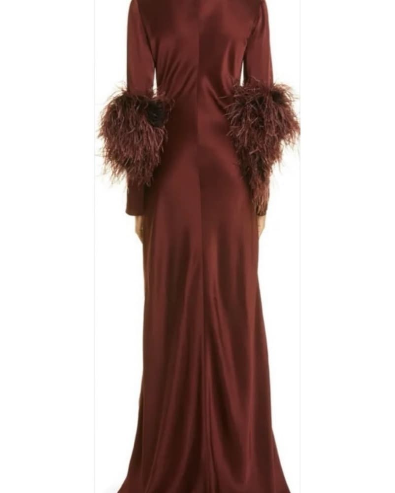 LAPOINTE - Satin Tab Gown With Feathers  - Image 4