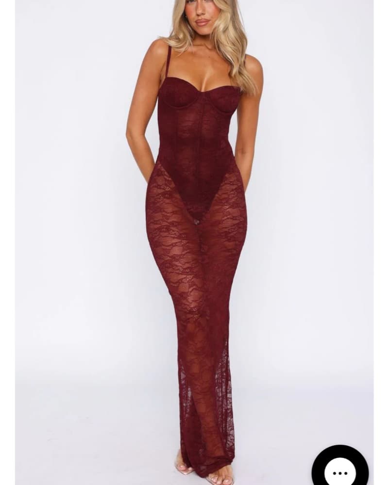 In The Atmosphere Lace Dress Wine  - Image 2