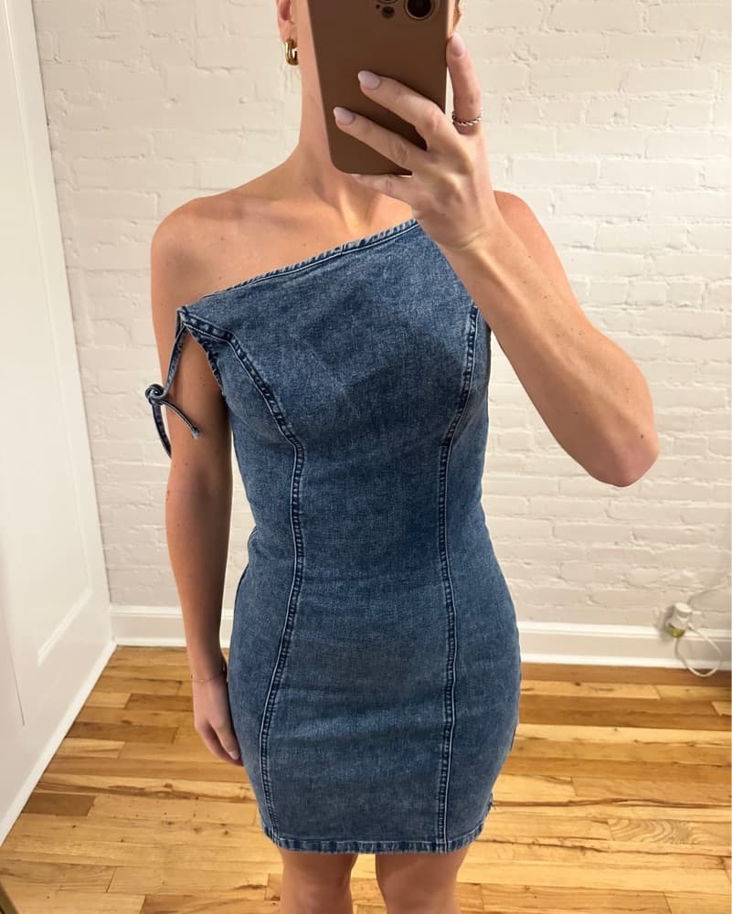 Denim One-Shoulder Dress - Image 3