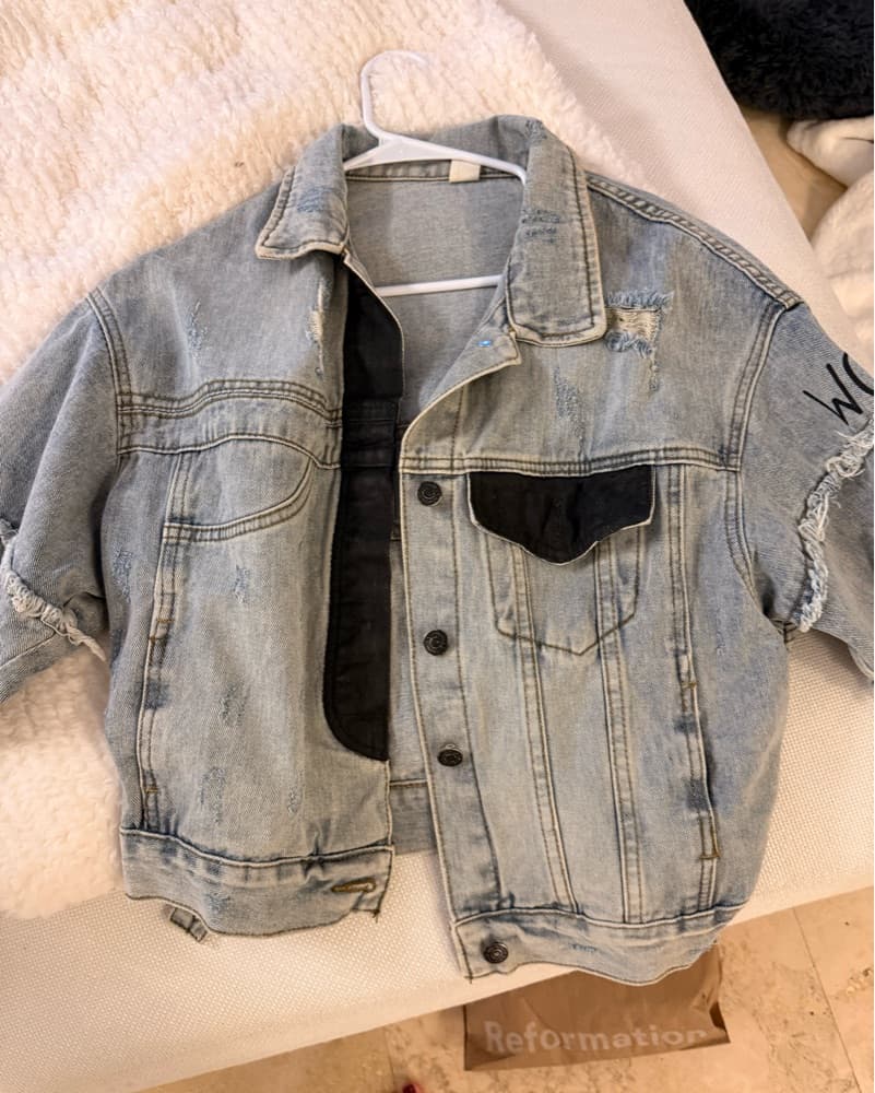 Distressed Denim Jacket with NYC Print - Image 4