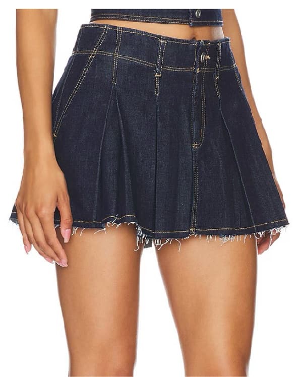 Abrand Pleated Jean Mini Skirt - Image 1