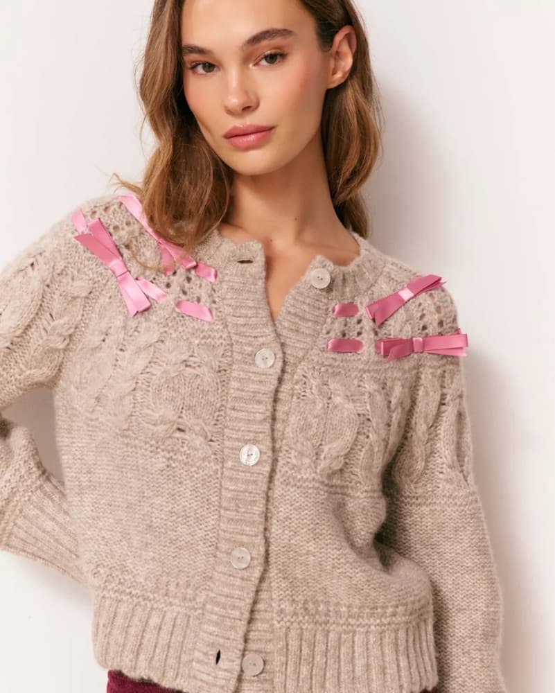 LoveShackFancy Pink Bow Cardigan - Image 1