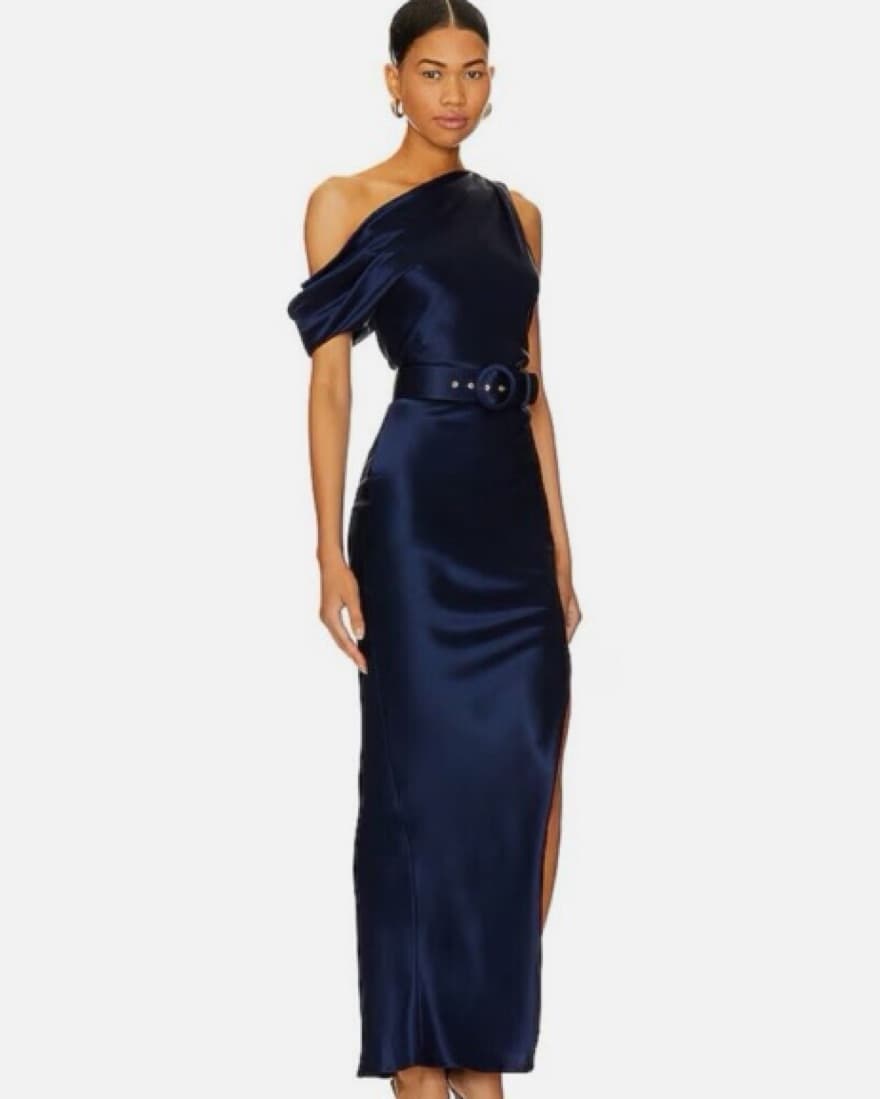 NICHOLAS BLUE BELTED SATIN GOWN - Image 2