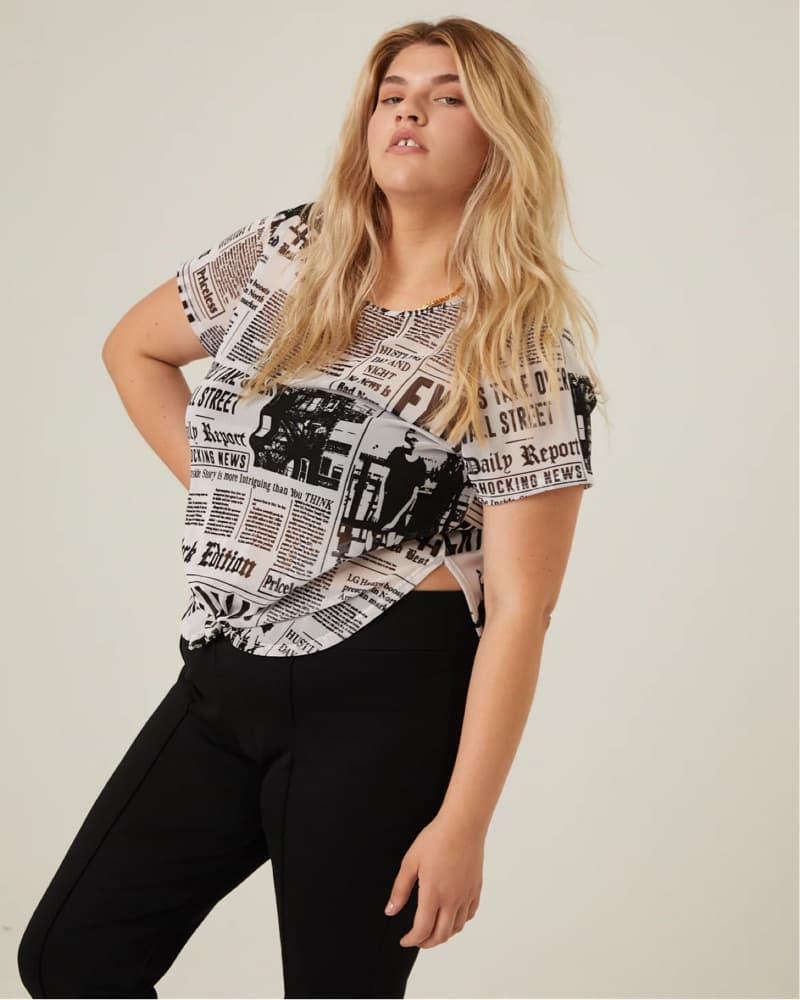 Newspaper Black And White Mesh T-Shirt - Image 1