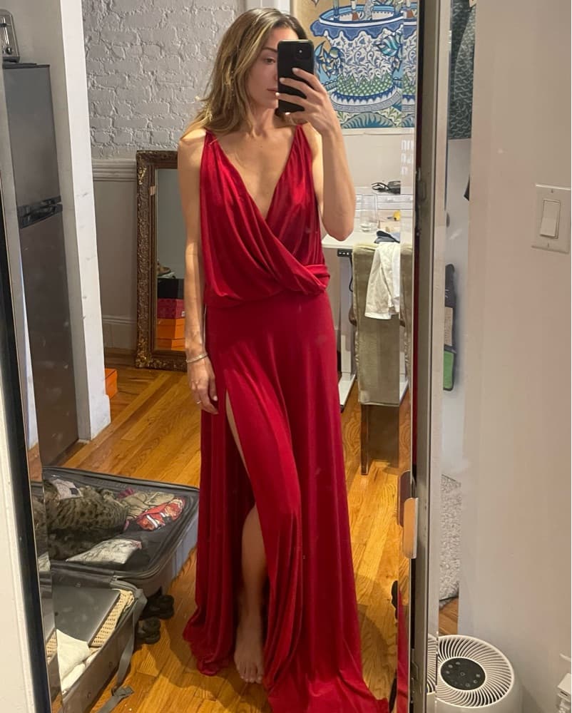 Red Draped Long Dress - Image 2