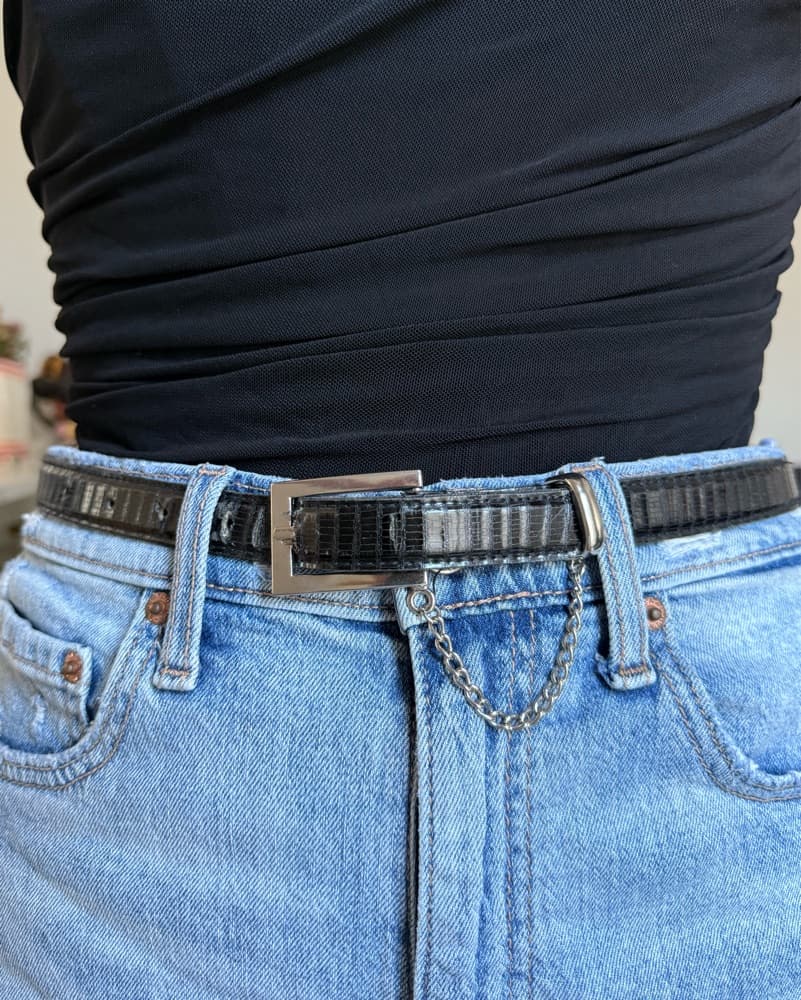 Vintage Black Belt w/ Silver Chain - Image 2