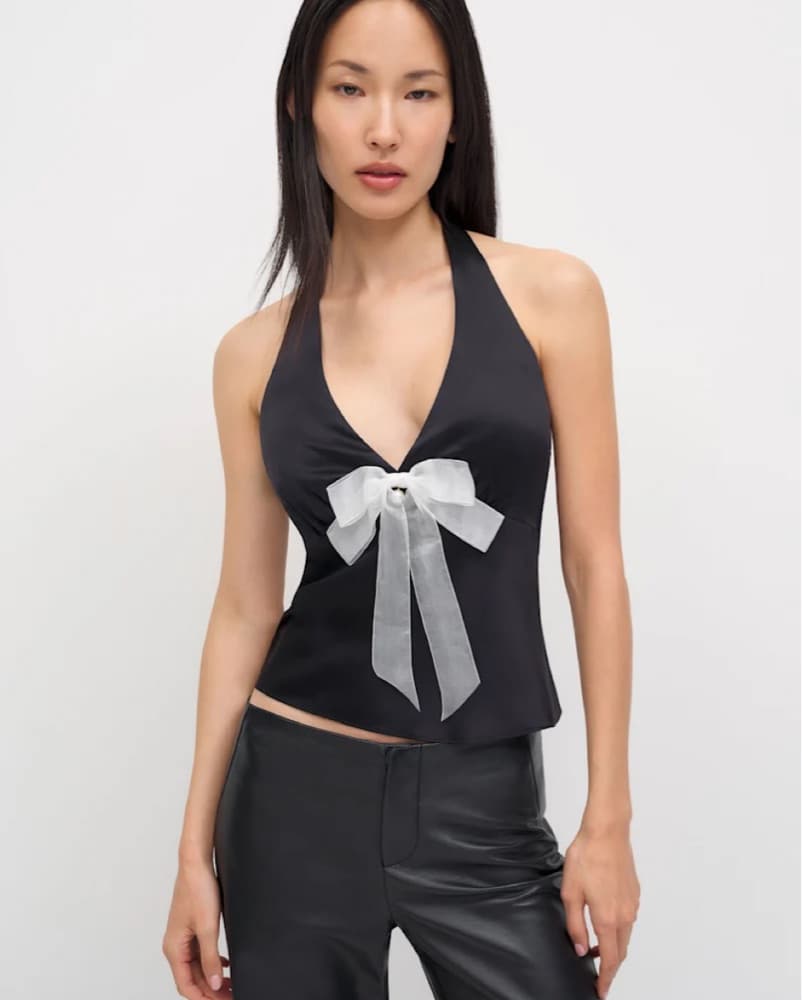 Reformation Clarissa Silk Bow Top - Image 1