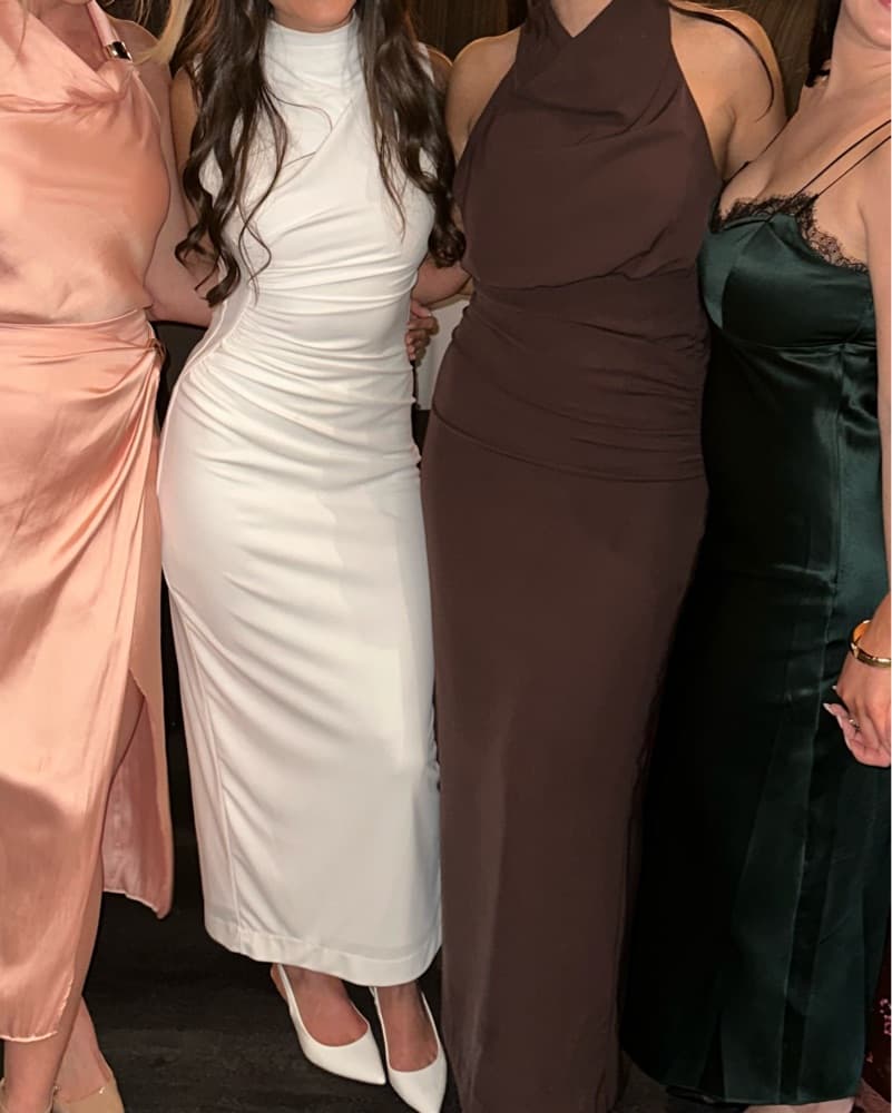 White Draped Midi Dress - Image 4