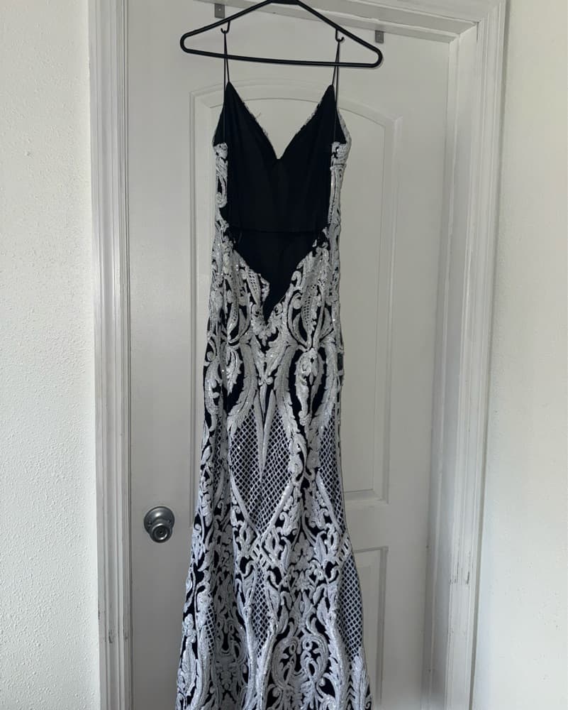 Stunning Black & White Sequin Maxi Dress - Image 2