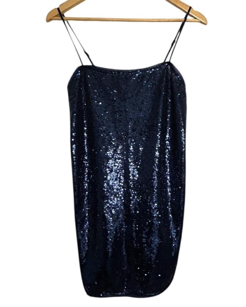 Free People Navy Blue Sequin Slip Dress - Image 3
