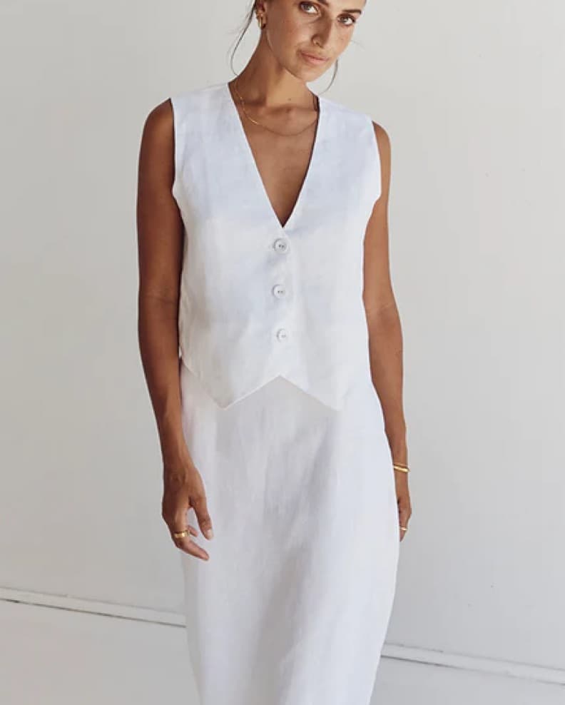 Dissh White Linen Vest - Image 1