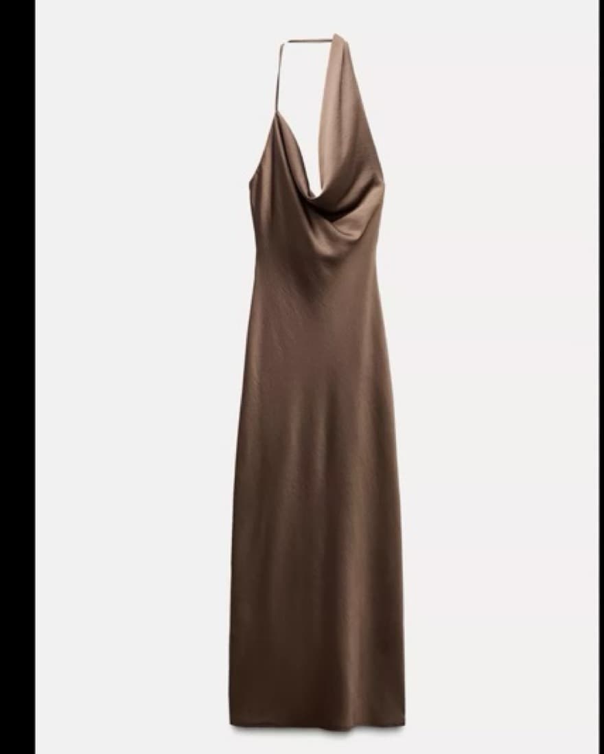 Zara Brown Satin Halter Dress - Image 1