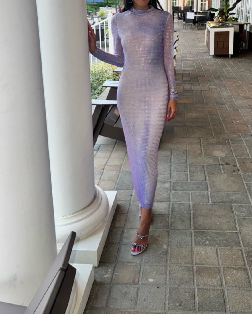 Self-Portrait Lavendar Crystal Dress - Image 4