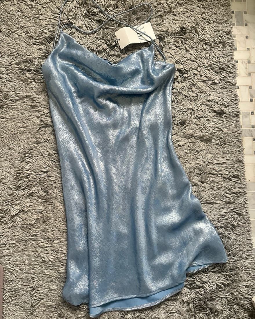 Zara Blue/Silver Foil Mini Dress - Image 4