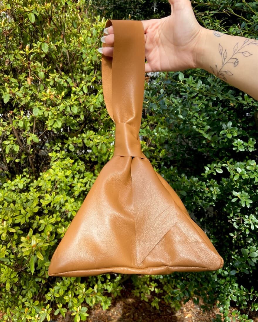 Tan Leather Pyramid Purse - Image 1