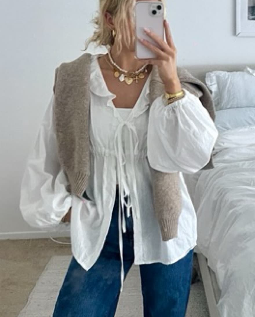 Commense White Linen Ruffle Long Sleeve - Image 1