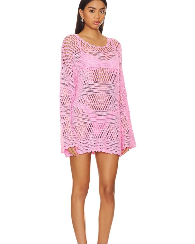 Pink Crochet Pullover Cover Up - Image 2