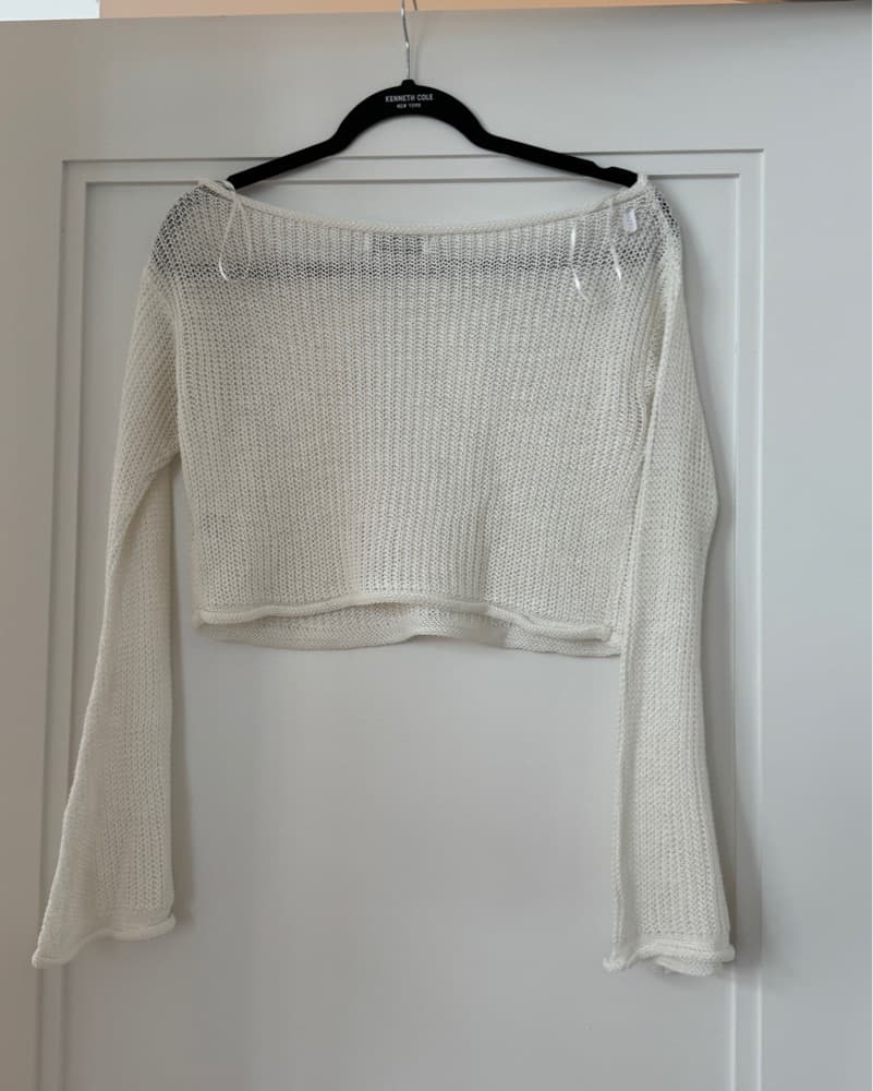 Cropped White Knit Sweater - Image 6