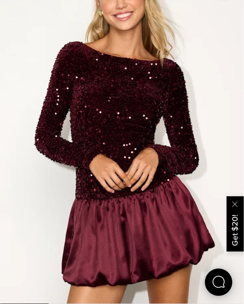 Sequin Burgundy Satin Mini Dress - Image 1