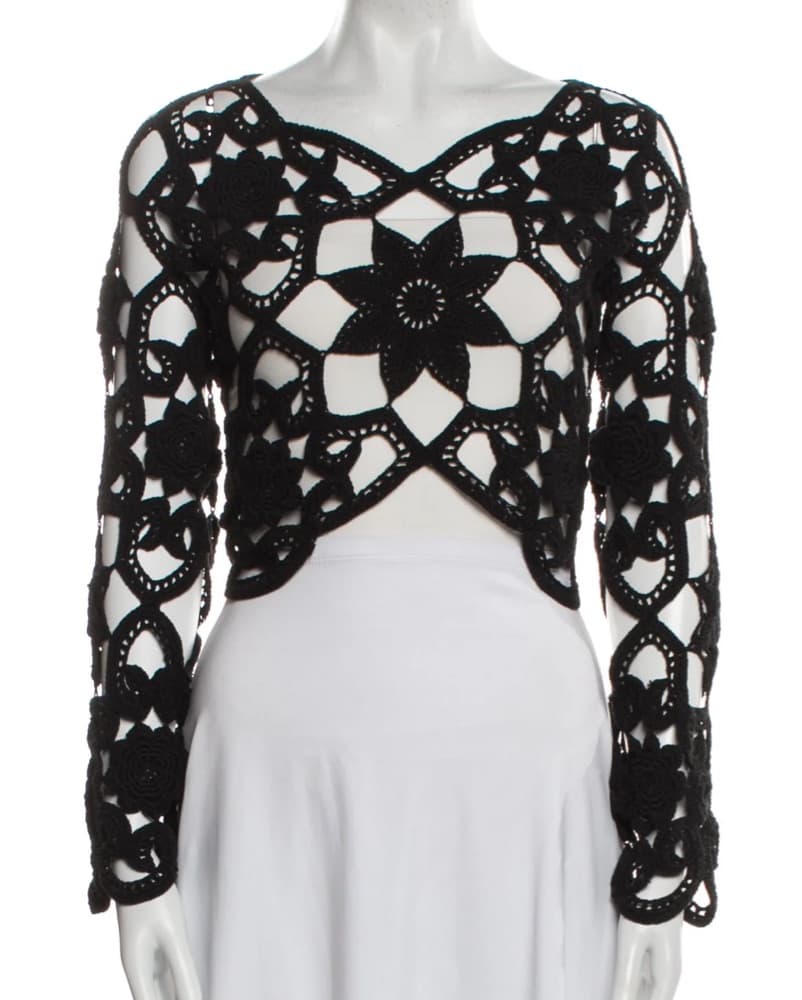 Cult Gaia Black Crochet Crop Top XS - Image 4
