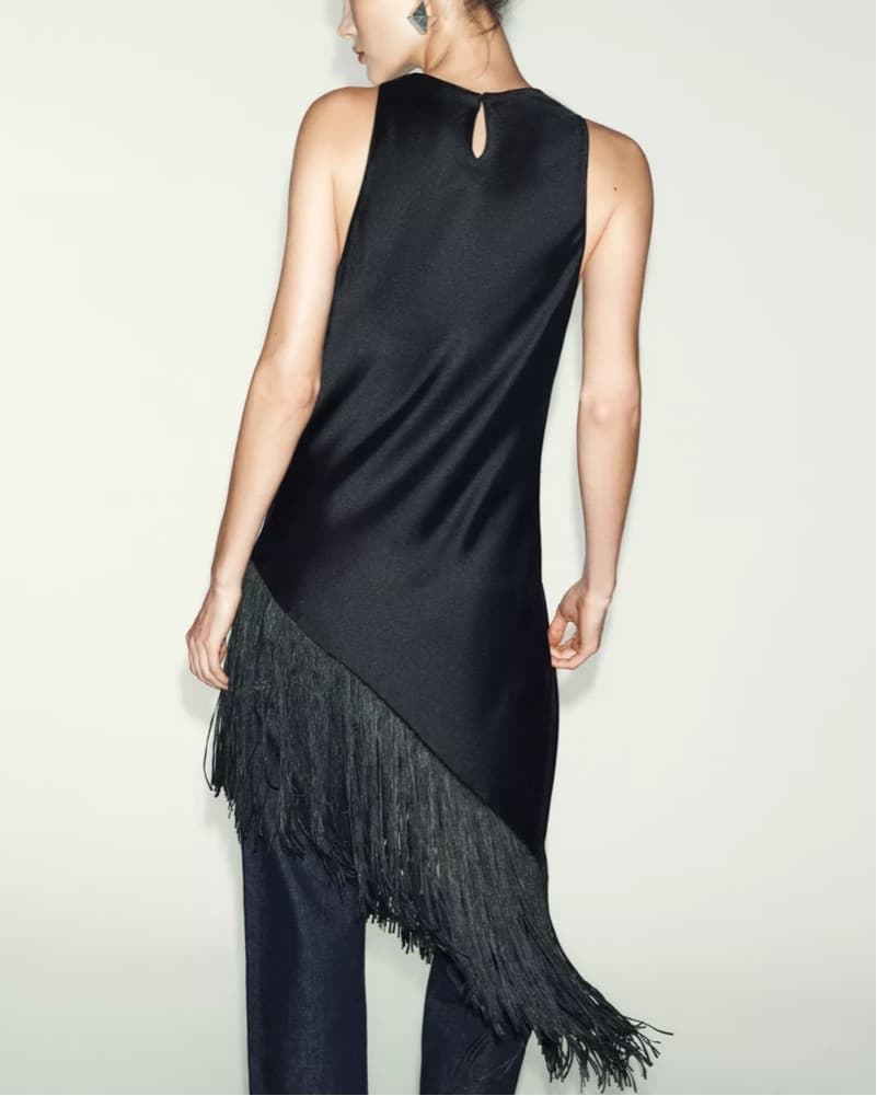 Zara Fringe Black Satin Top - Image 3