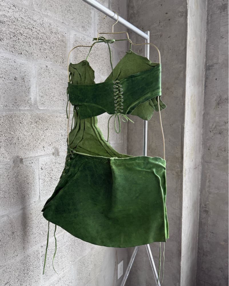 Niné Leather Green Halter Dress - Image 4