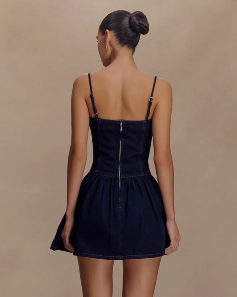 Meshki Scallop Denim Mini Dress - Indigo - Image 3