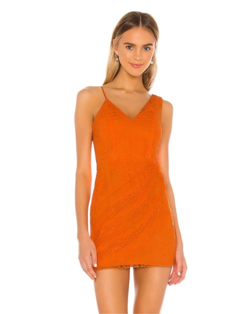 Vibrant Orange Lace Mini Dress - Image 1