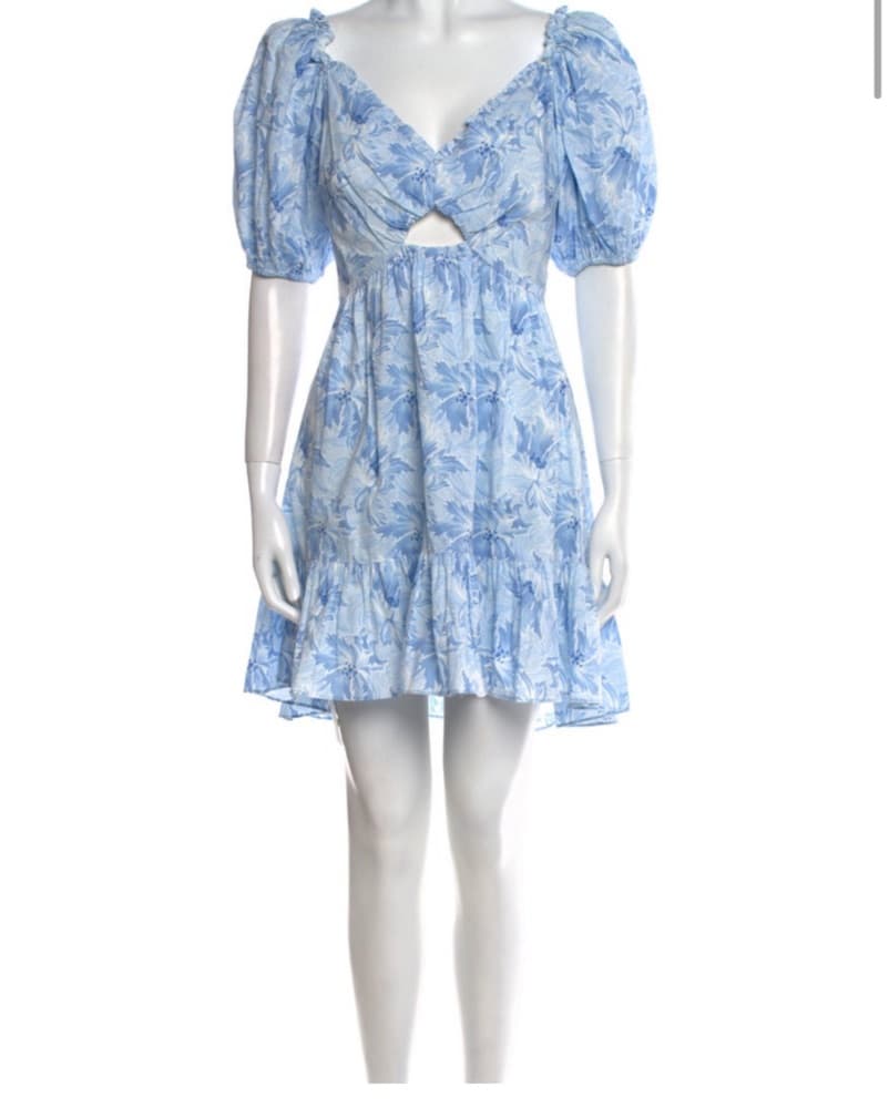 Ethereal Blue Floral Puff Sleeve Dress - Image 1