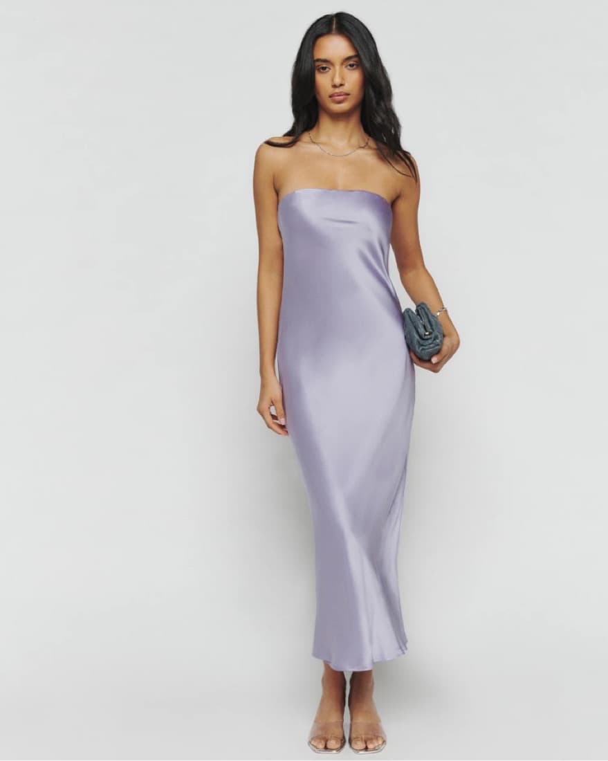 Reformation Purple Silk Strapless Dress - Image 1
