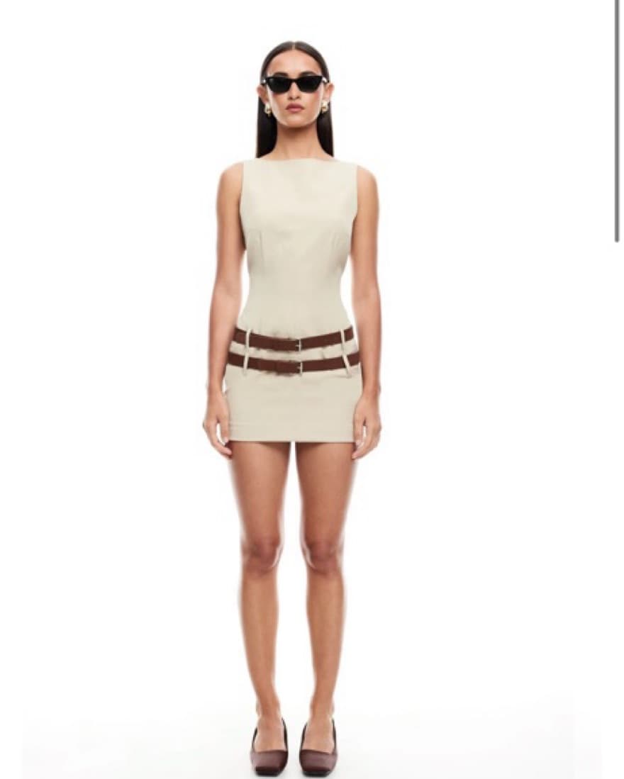 ETHEREAL BUCKLE MINI DRESS BEIGE - Image 4