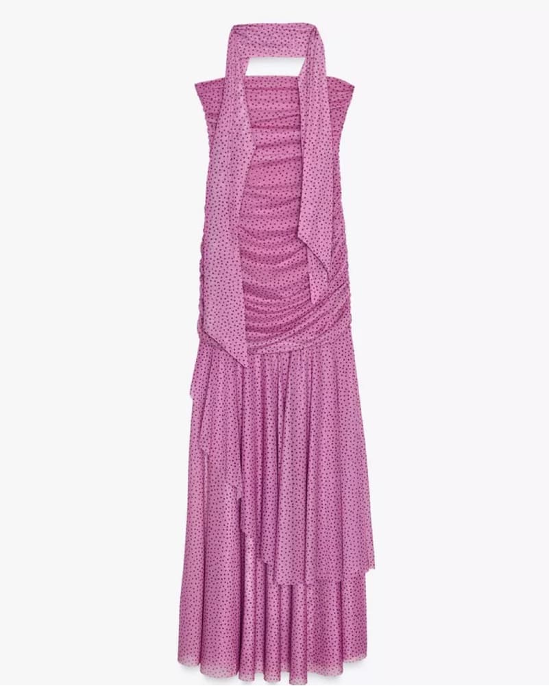 Pink Polka Dot Dress & Scarf Set - Image 2