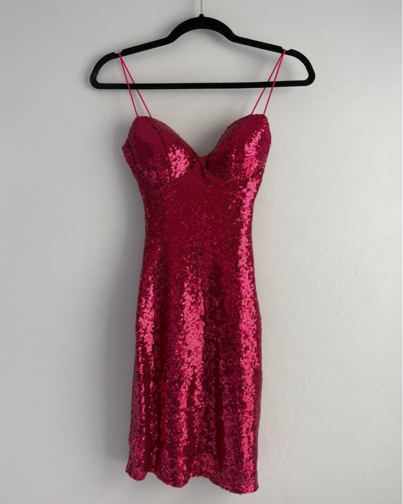 Vibrant Fuchsia Sequin Mini Dress - Image 1