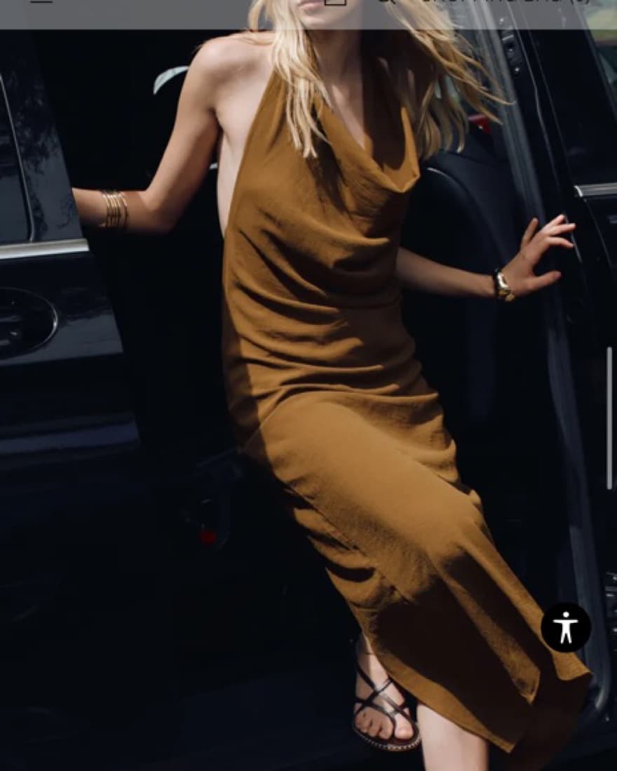 Olive/Brown Draped Neck Midi Dress - Image 2