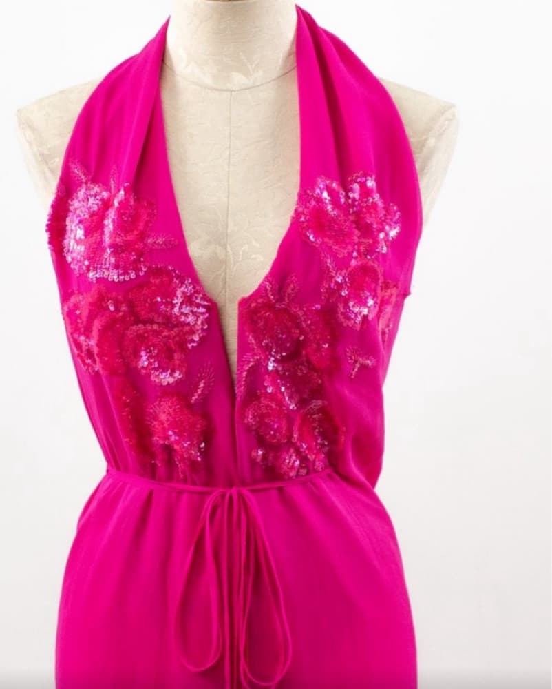 La Perla Hot Pink Halter Gown Sequins - Image 2