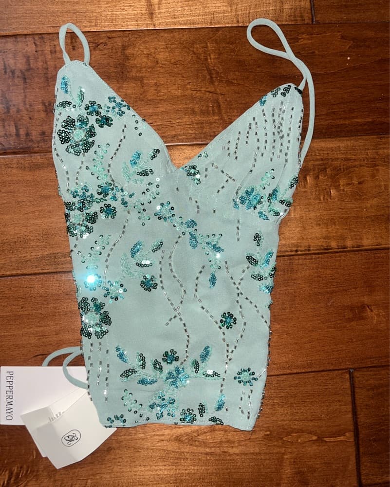 Peppermayo Mint Beaded Backless Top - Image 1