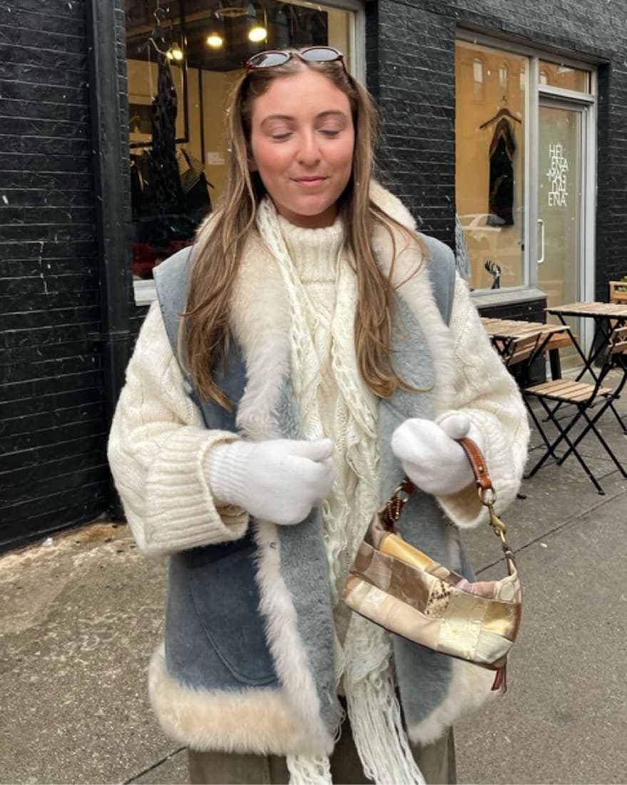 Ivory/Blue Thrifted Fur Vest - Image 2