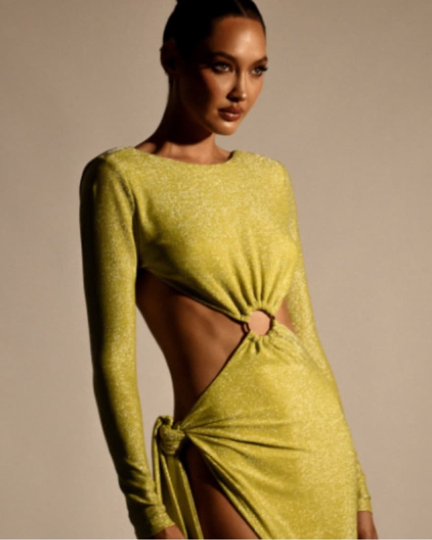 Backless Maxi Wrap Dress - Green Shimmer - Image 1