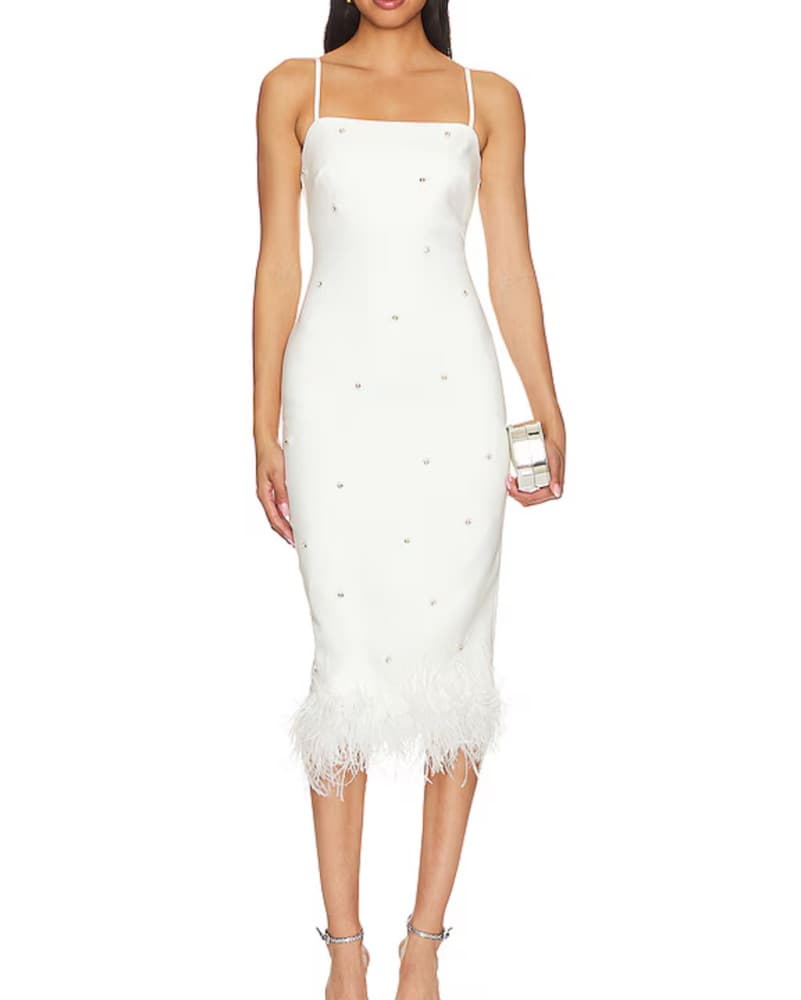 White Feather Trim Dress - Likely - Image 1