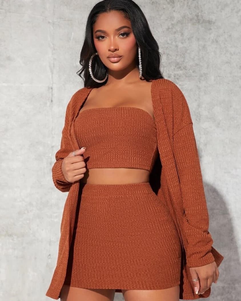 Sultry Ribbed Knit Crop Top and Mini Skirt Set - Image 4
