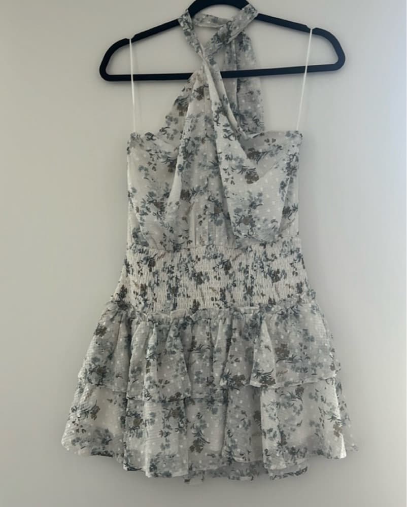 Blue Floral Swiss Dot Dress - Image 4