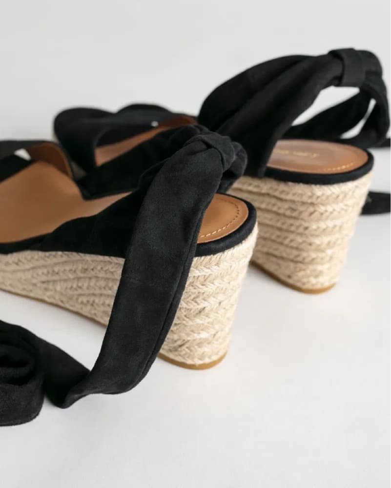 Black Strappy Espadrille Wedge Sandals  - Image 3
