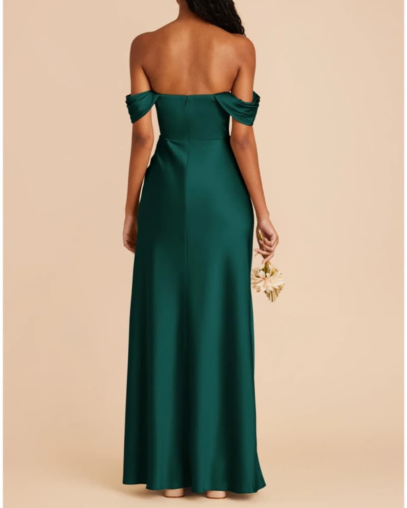 Mia Dress, Matte Emerald Satin Gown - Image 6