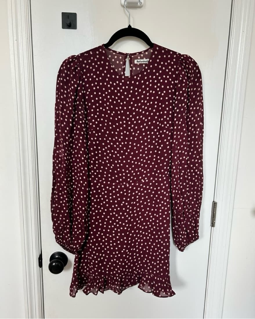 Reformation Resnick Polka Dot Mini Dress - Image 4