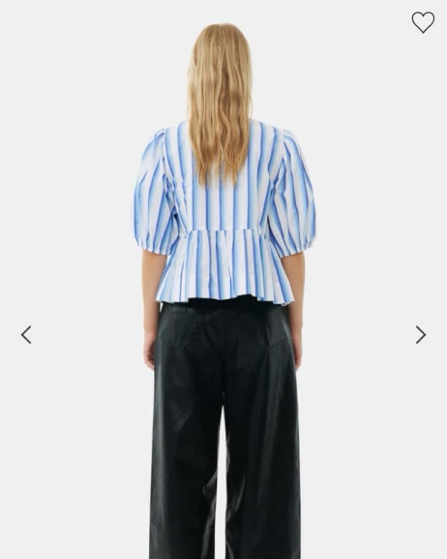 Ganni Blue Strped Cotton Tie Blouse  - Image 3
