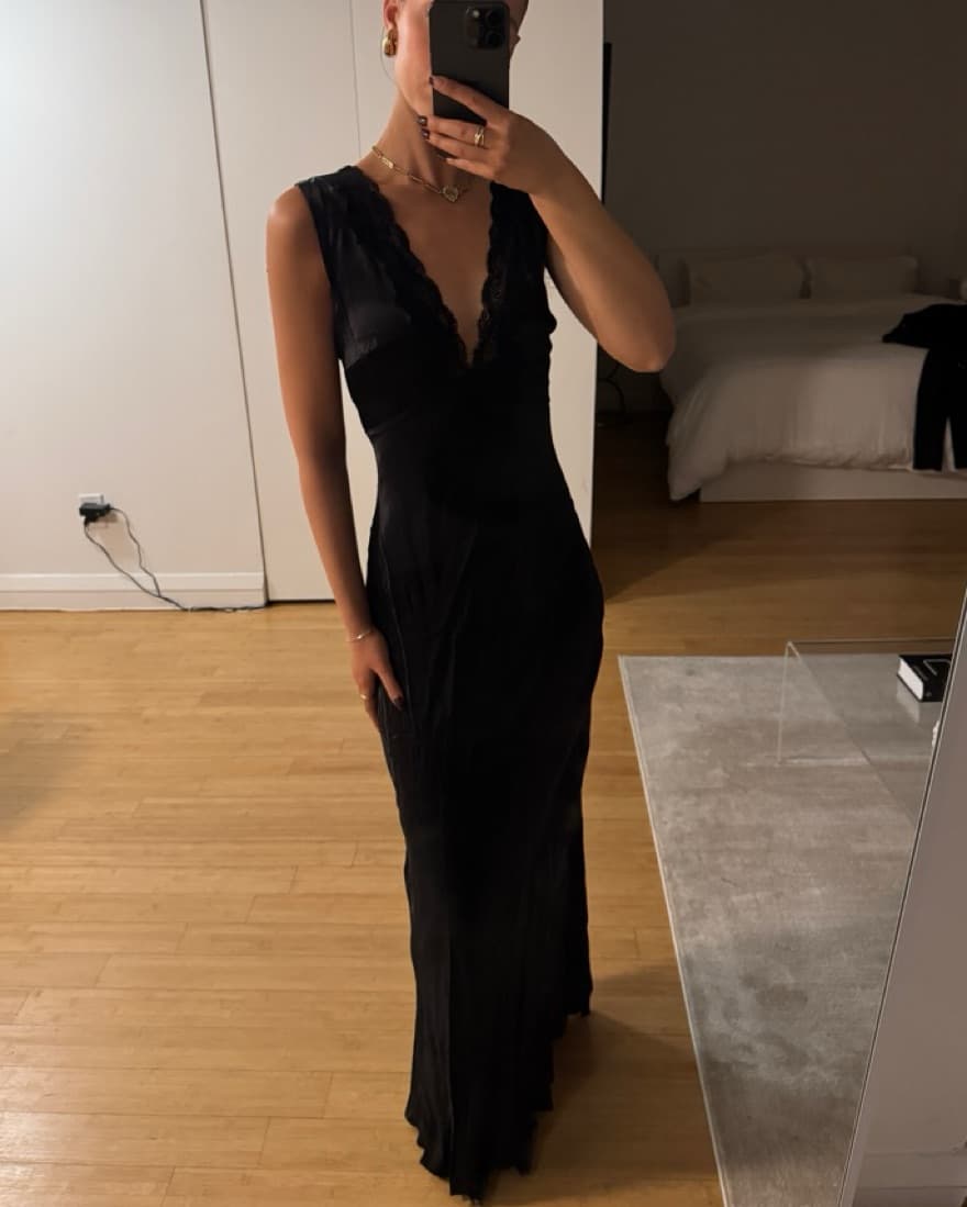 Black Satin Maxi Dress - Image 1