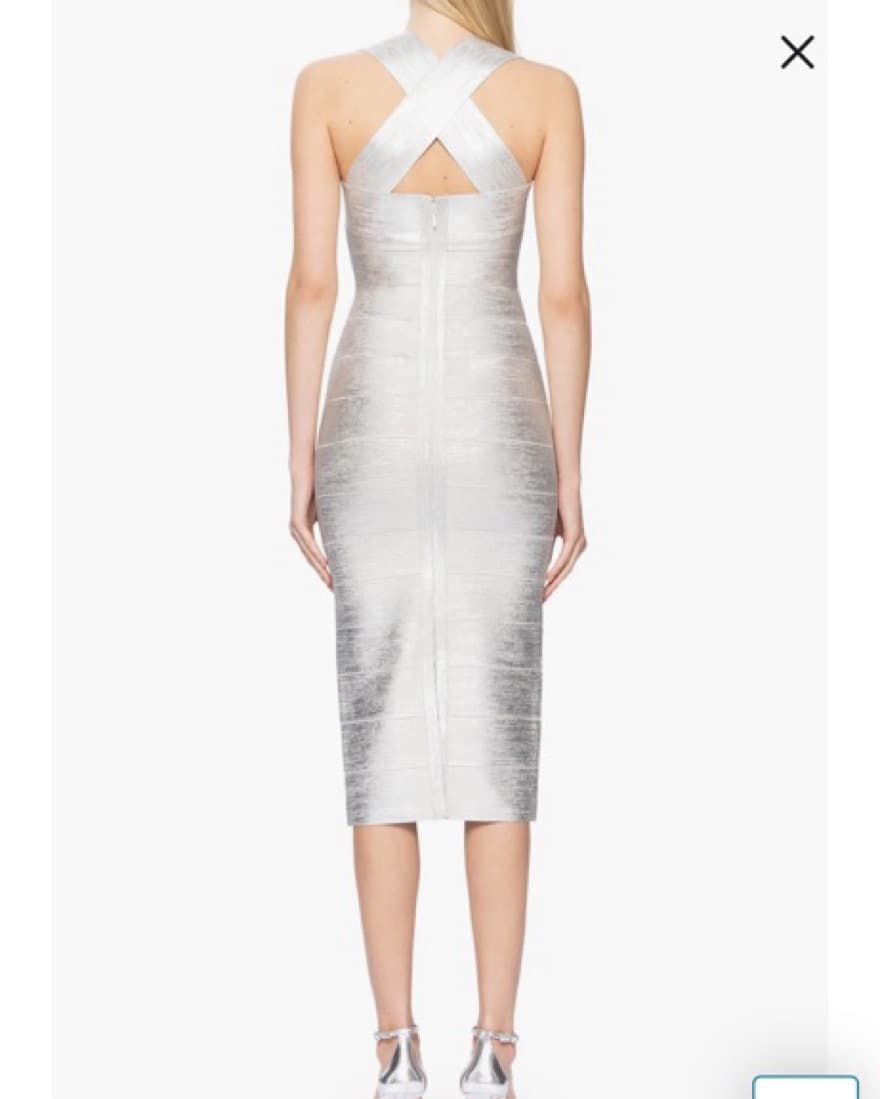 Silver Herve Leger Bandage Dress - Image 3