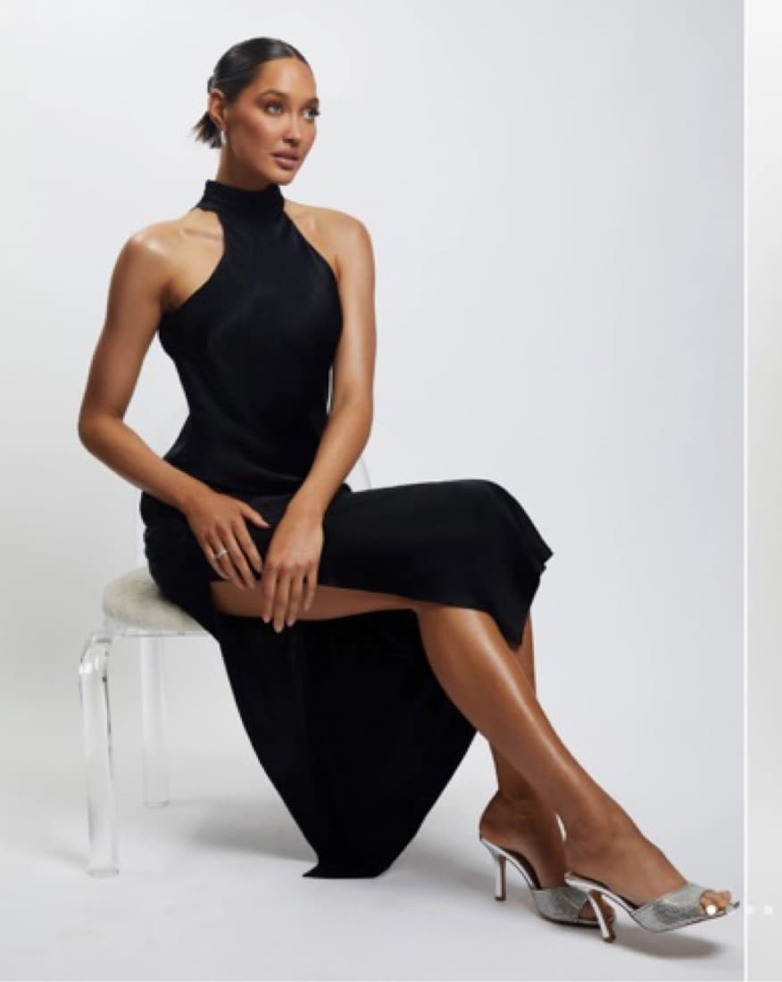Satin Drape Back Maxi Dress with Split - - Image 1